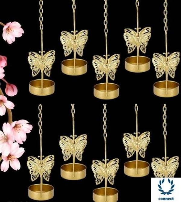  Beautiful Golden Butterfly Tea Light Candle Holders -Set of 10 - Metal, Multipack:10